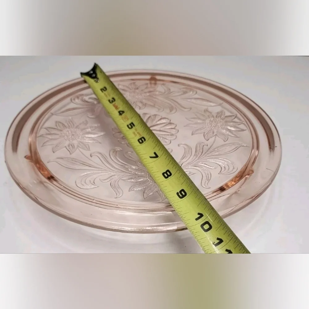 Jeannette Sunflower Style Glass Pink Depression Footed Cake Plate